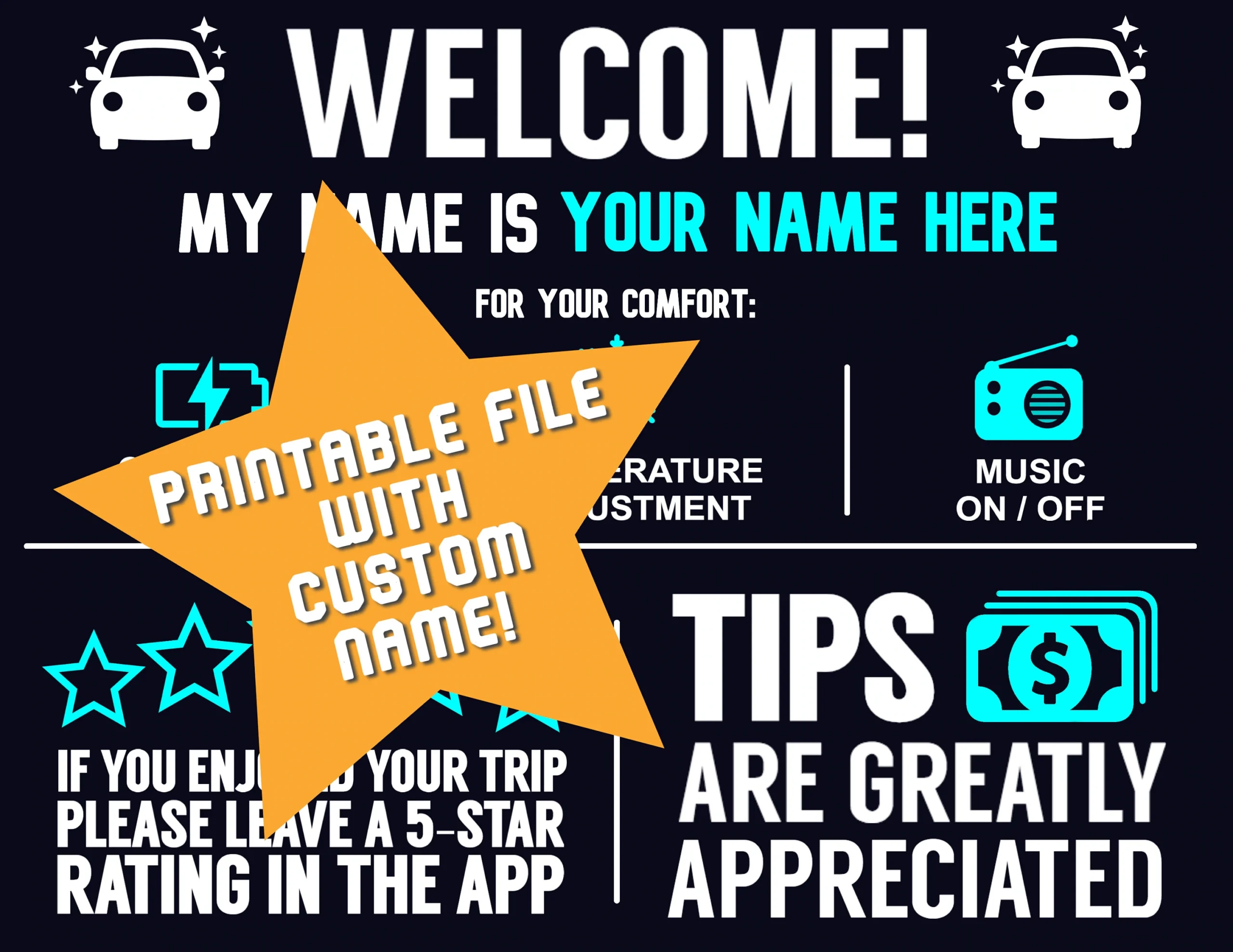 PRINTABLE Uber Tip Sign With Name DIGITAL FILE Etsy PRINTABLE Uber Tip Sign With Name DIGITAL FILE Etsy