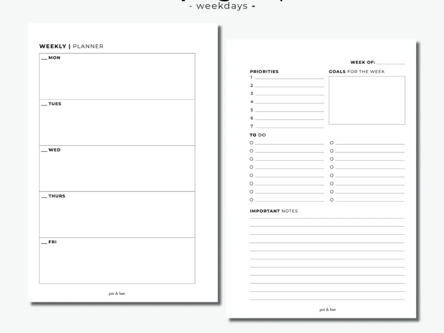 PRINTABLE Week On 2 Pages Horizontal Planner Insert WO2P Minim Poi Hun