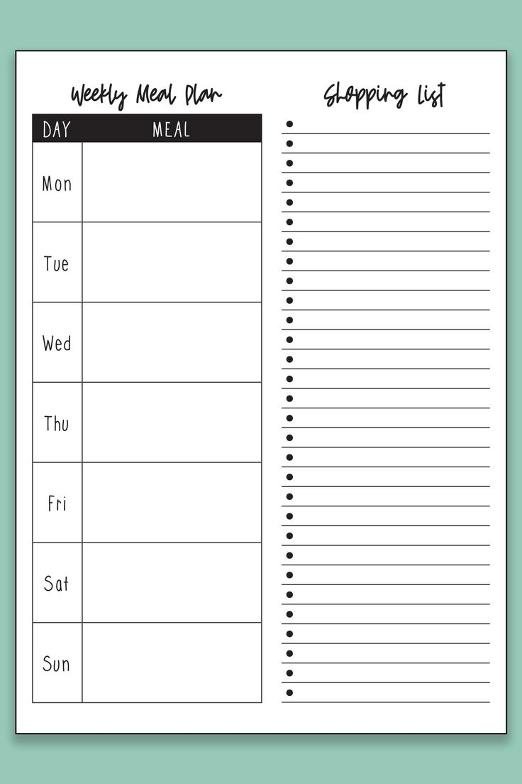 Printable Shopping List And Meal Planner Printable Shopping List And Meal Planner