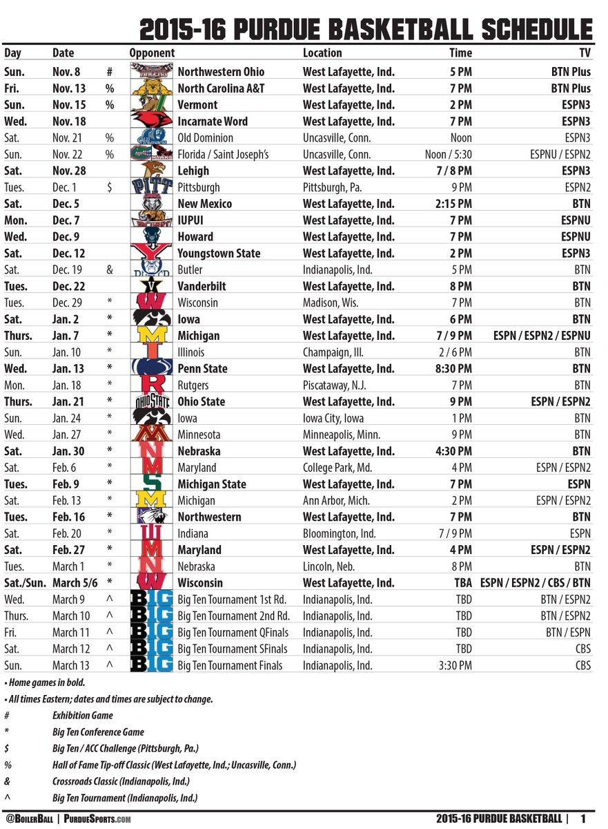 Purdue Basketball Schedule Printable SchoolPrintables Free