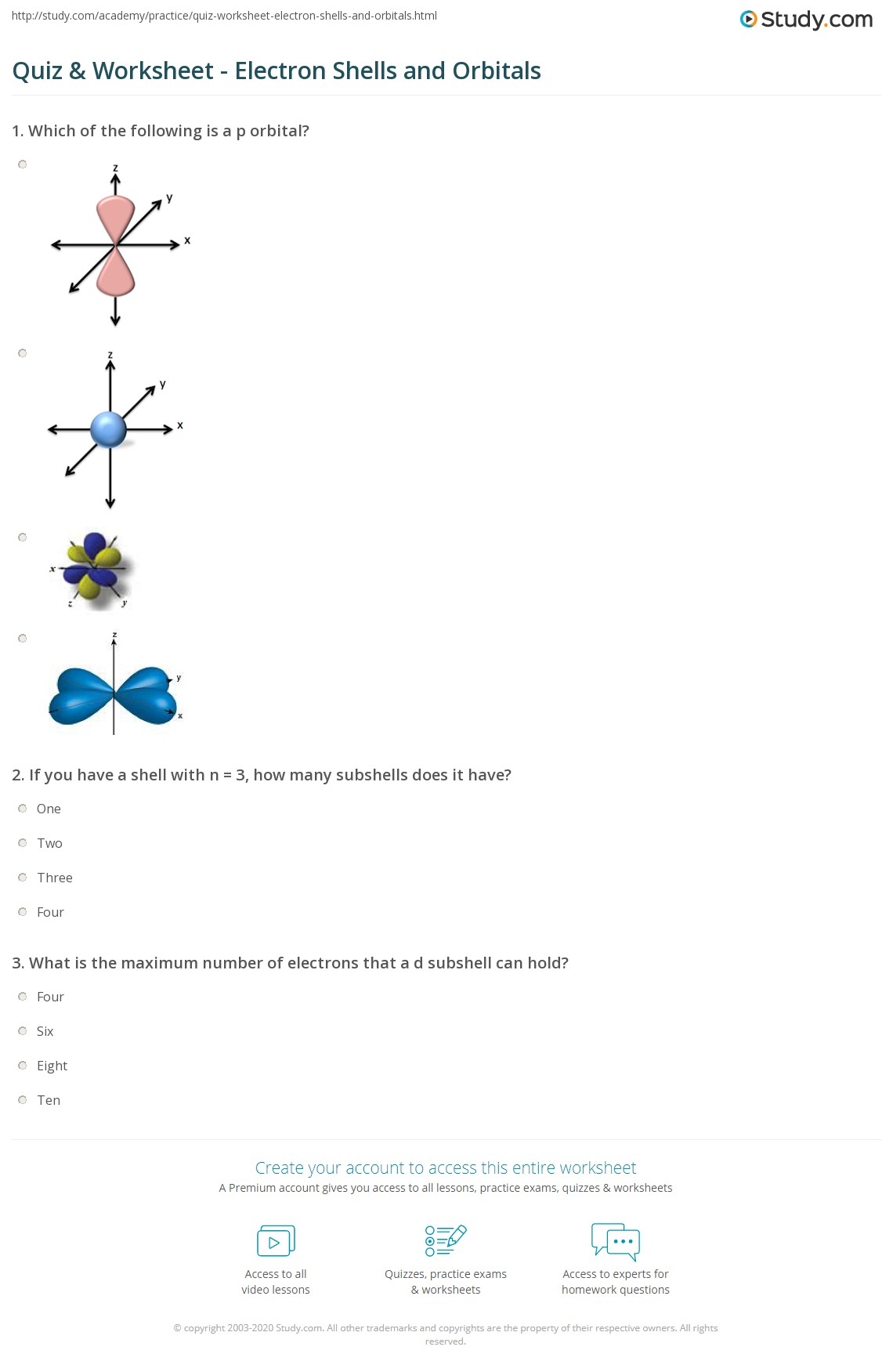 Quiz amp amp Worksheet Electron Shells And Orbitals Study Quiz amp amp Worksheet Electron Shells And Orbitals Study