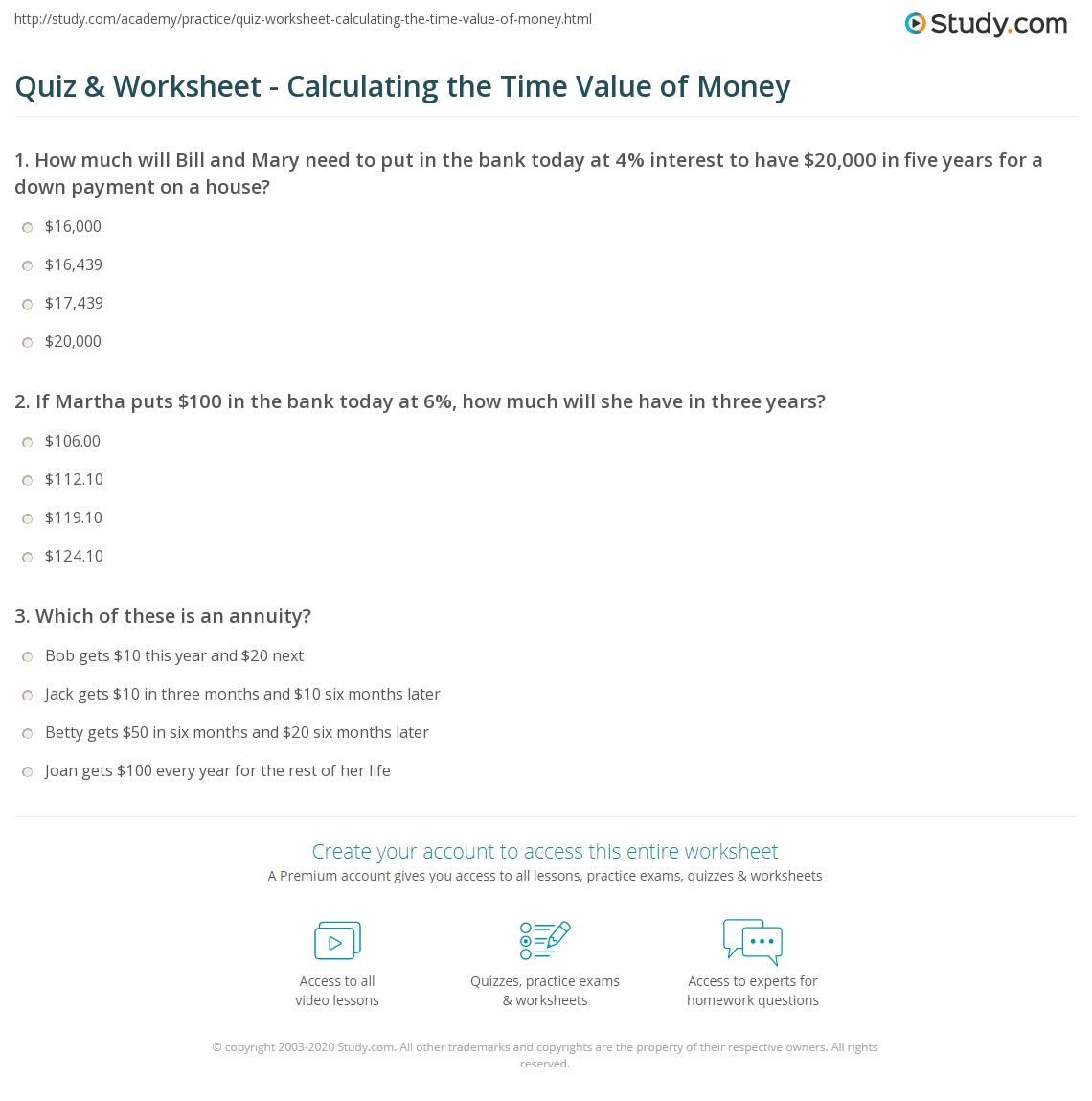 Quiz amp Worksheet Calculating The Time Value Of Money Study
