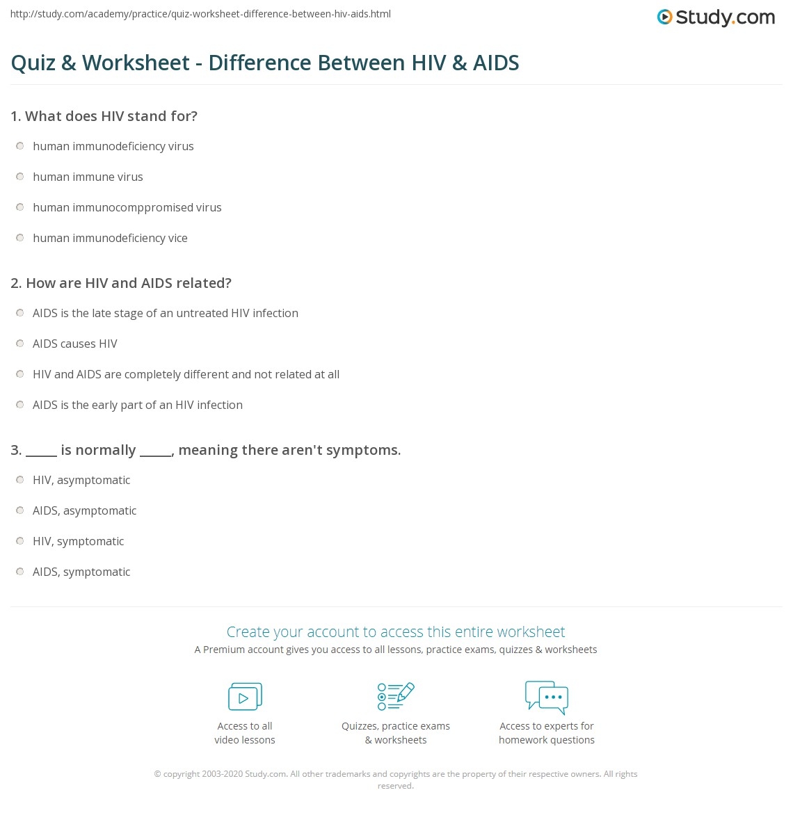 Quiz amp Worksheet Difference Between HIV amp AIDS Study