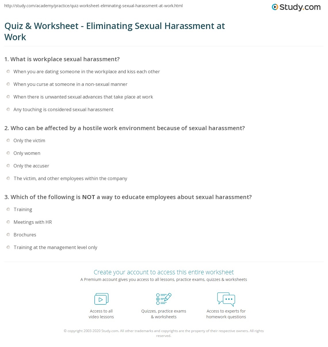 Quiz amp Worksheet Eliminating Sexual Harassment At Work Study Quiz amp Worksheet Eliminating Sexual Harassment At Work Study