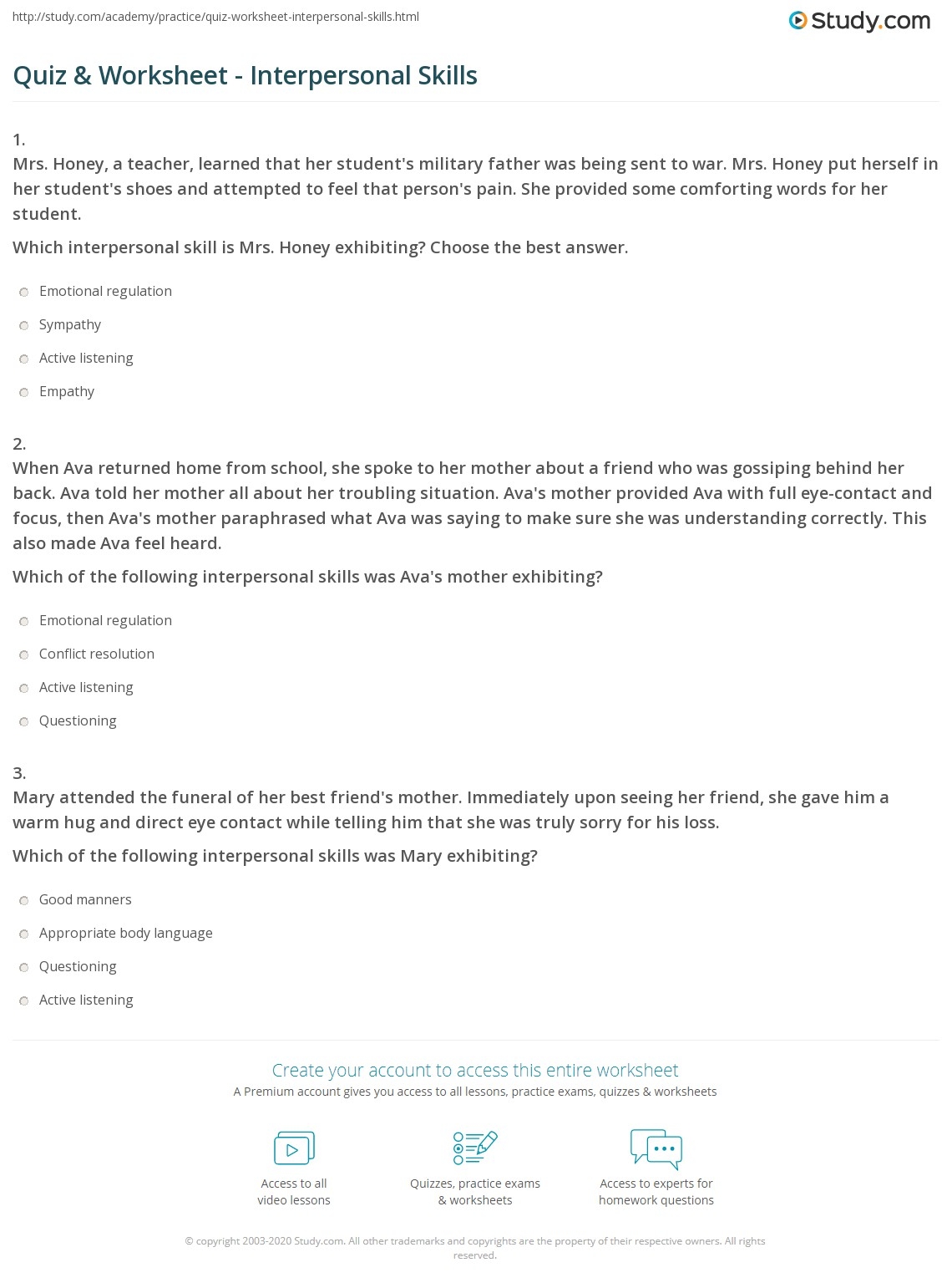 Quiz amp Worksheet Interpersonal Skills Study Quiz amp Worksheet Interpersonal Skills Study