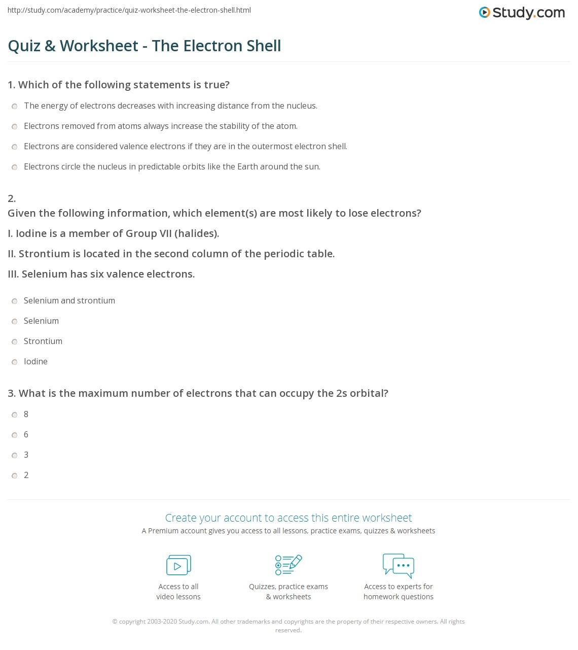 Shells Of An Atom Quiz Printable Shells Of An Atom Quiz Printable