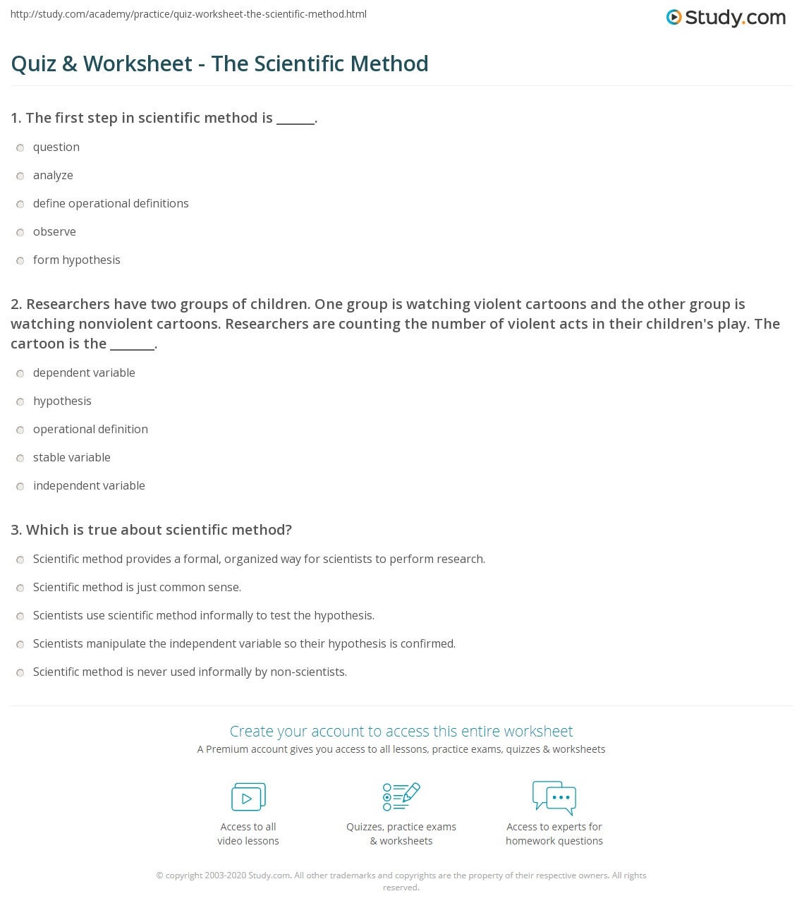 Quiz amp Worksheet The Scientific Method Study Quiz amp Worksheet The Scientific Method Study