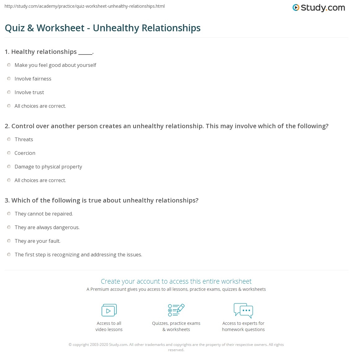 Quiz amp Worksheet Unhealthy Relationships Study