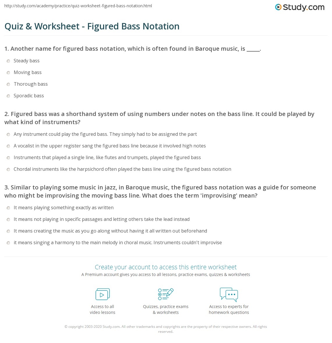 Quiz Worksheet Figured Bass Notation Study Quiz Worksheet Figured Bass Notation Study