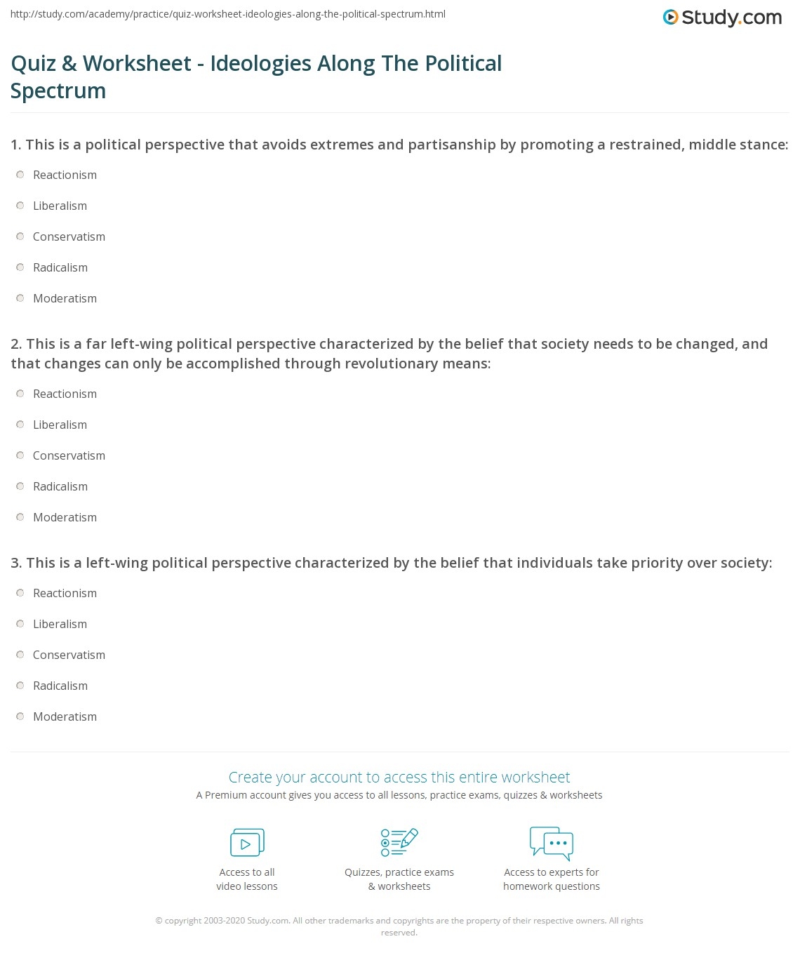 Quiz Worksheet Ideologies Along The Political Spectrum Study Quiz Worksheet Ideologies Along The Political Spectrum Study