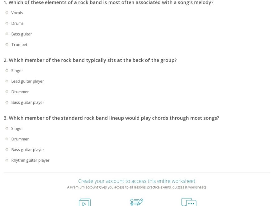Quiz Worksheet Instruments In Rock Music Study