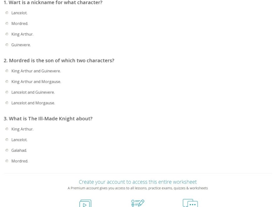 Quiz Worksheet The Once And Future King Study