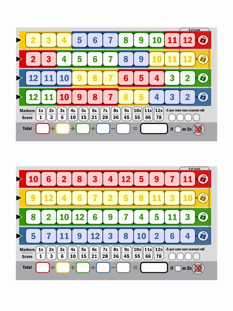 Qwixx Mixed Scoresheets PDF Qwixx Mixed Scoresheets PDF