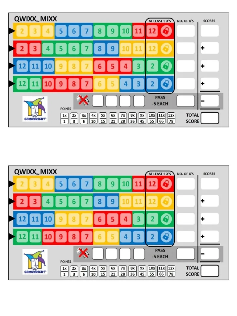 Qwixx Mixx Scorecard Jjs PDF Qwixx Mixx Scorecard Jjs PDF