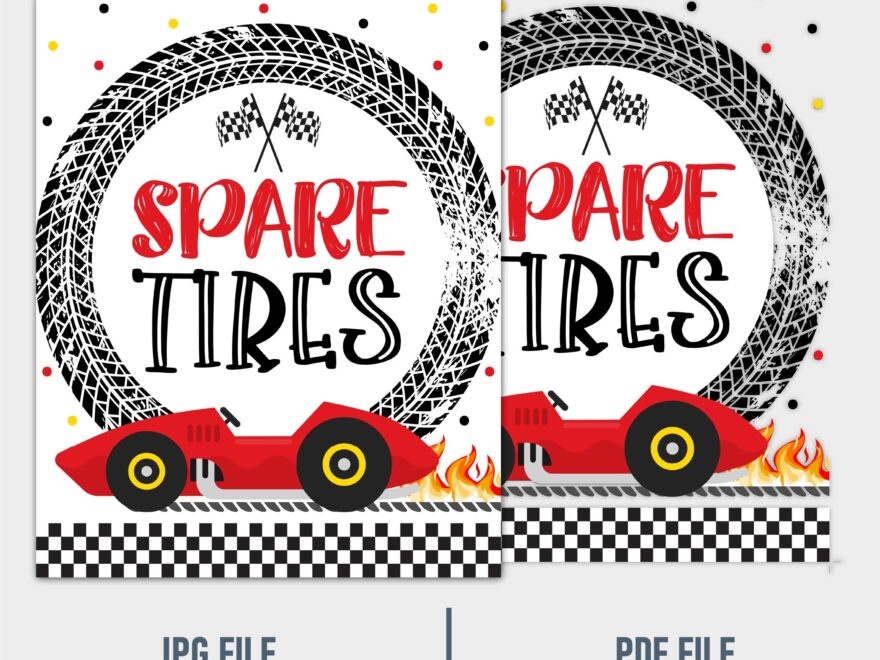 Race Car Spare Tires Sign Racing Birthday Party Decor digital