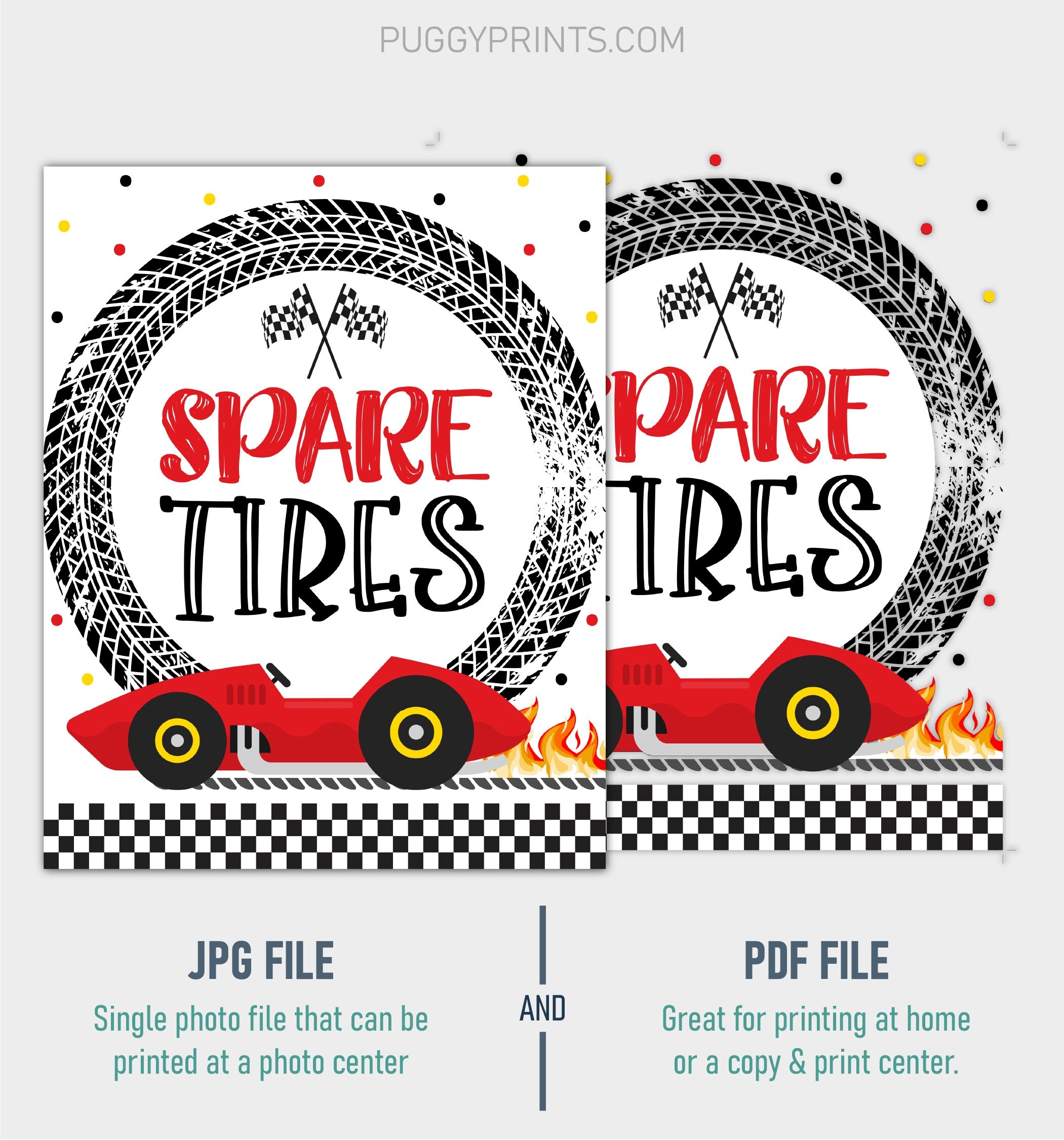 Race Car Spare Tires Sign Racing Birthday Party Decor digital 