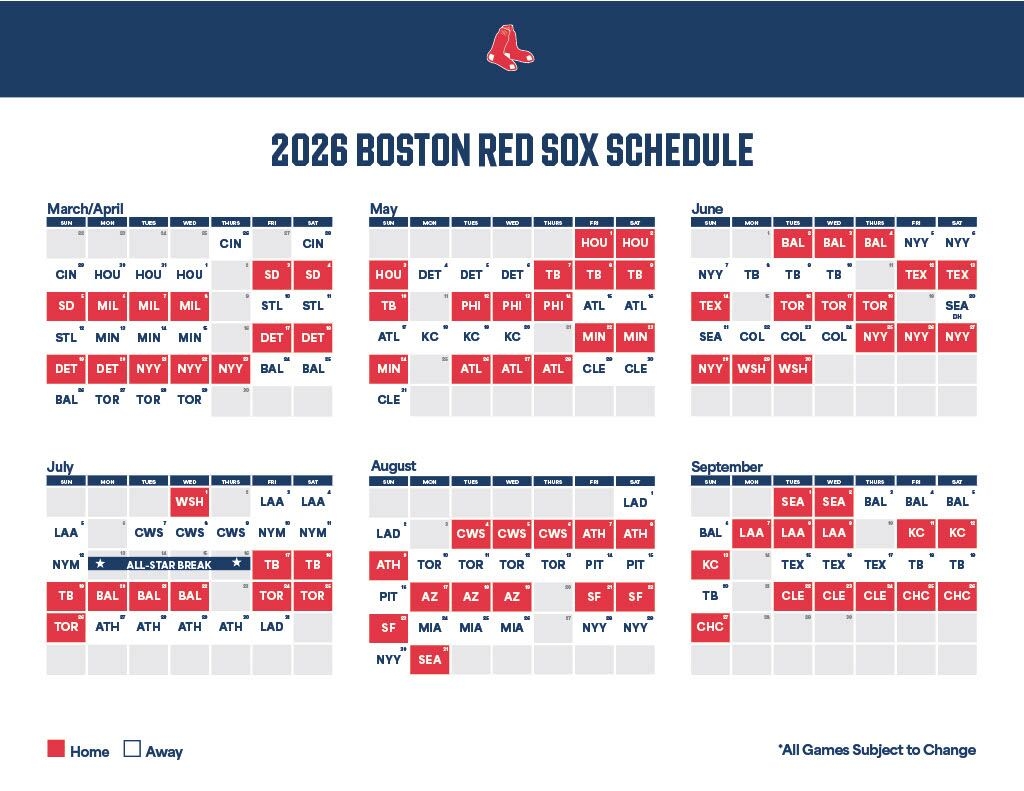 Red Sox 2026 Schedule Opens At Cincinnati
