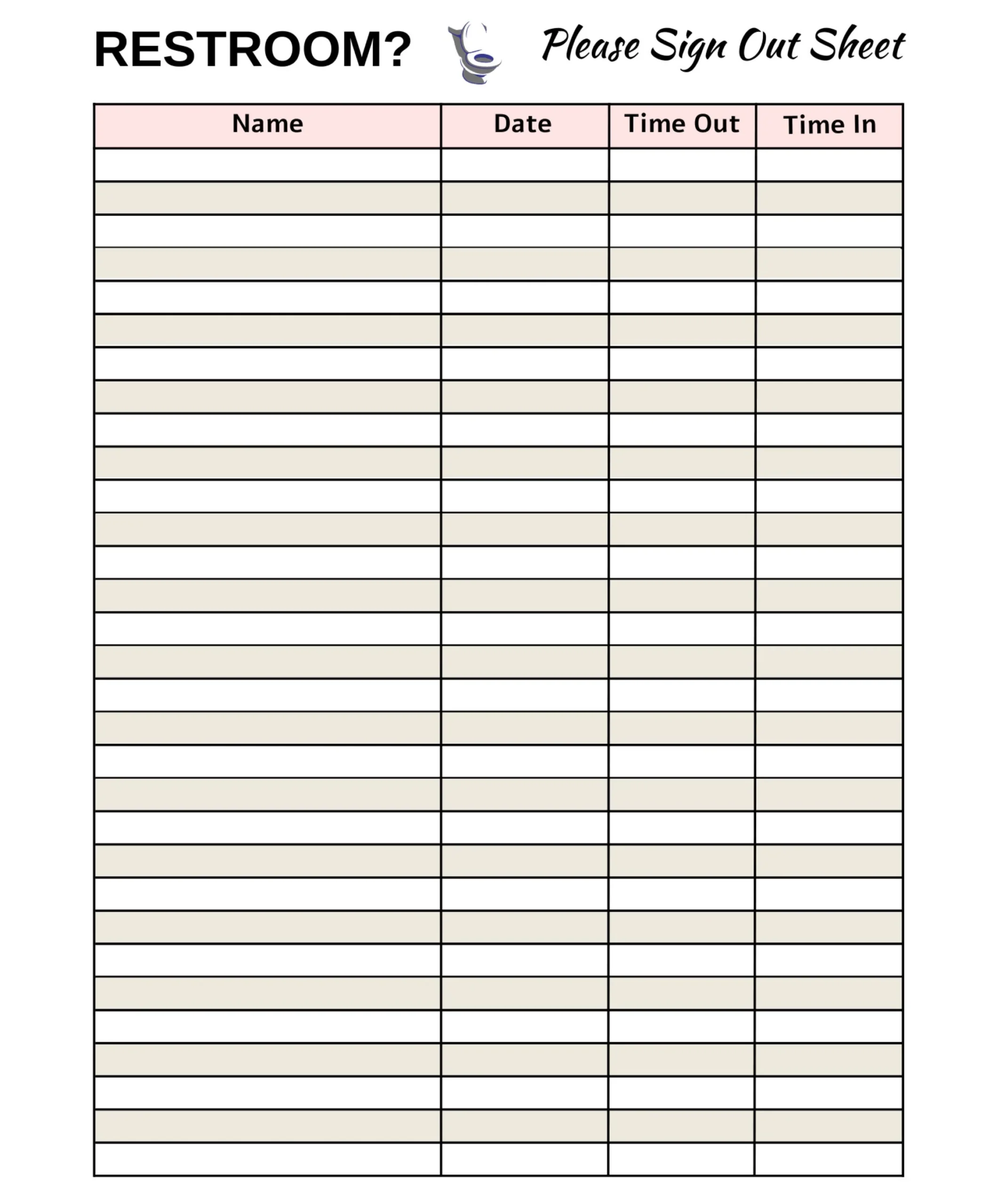 Restroom Sign Out Sheet Printable Classroom Organization Template Etsy