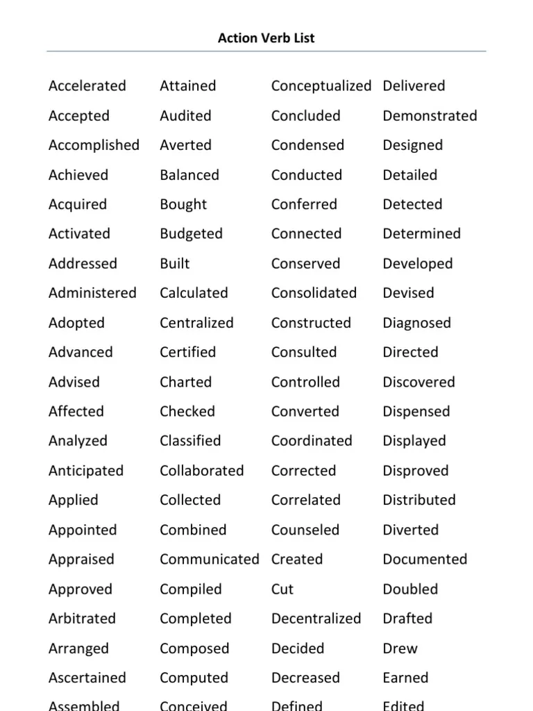 Resume Action Verbs Guide PDF Audit Business