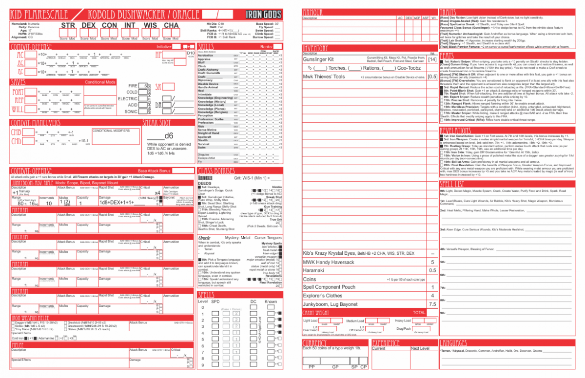 Printable Pathfinder Character Sheet Gestalt