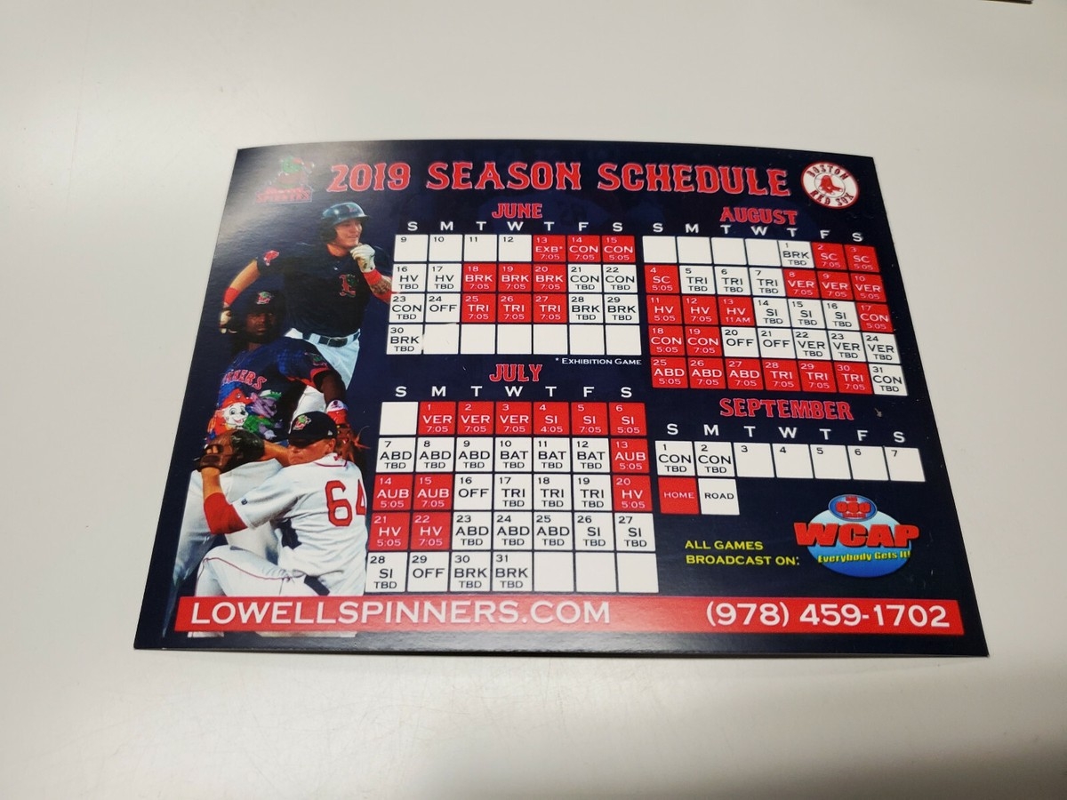 RS20 Lowell Spinners 2019 Minor Baseball Pocket Schedule Postcard 