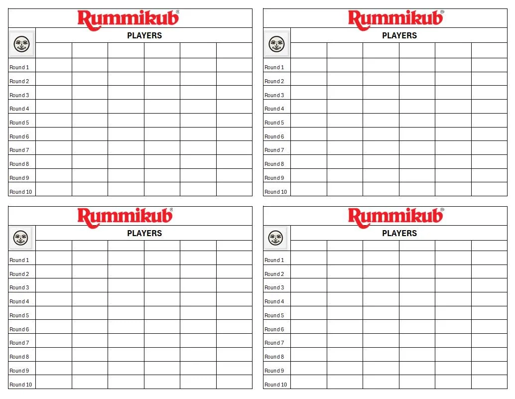 Rummikub Score Sheet Printable Rummikub Score Sheet Printable