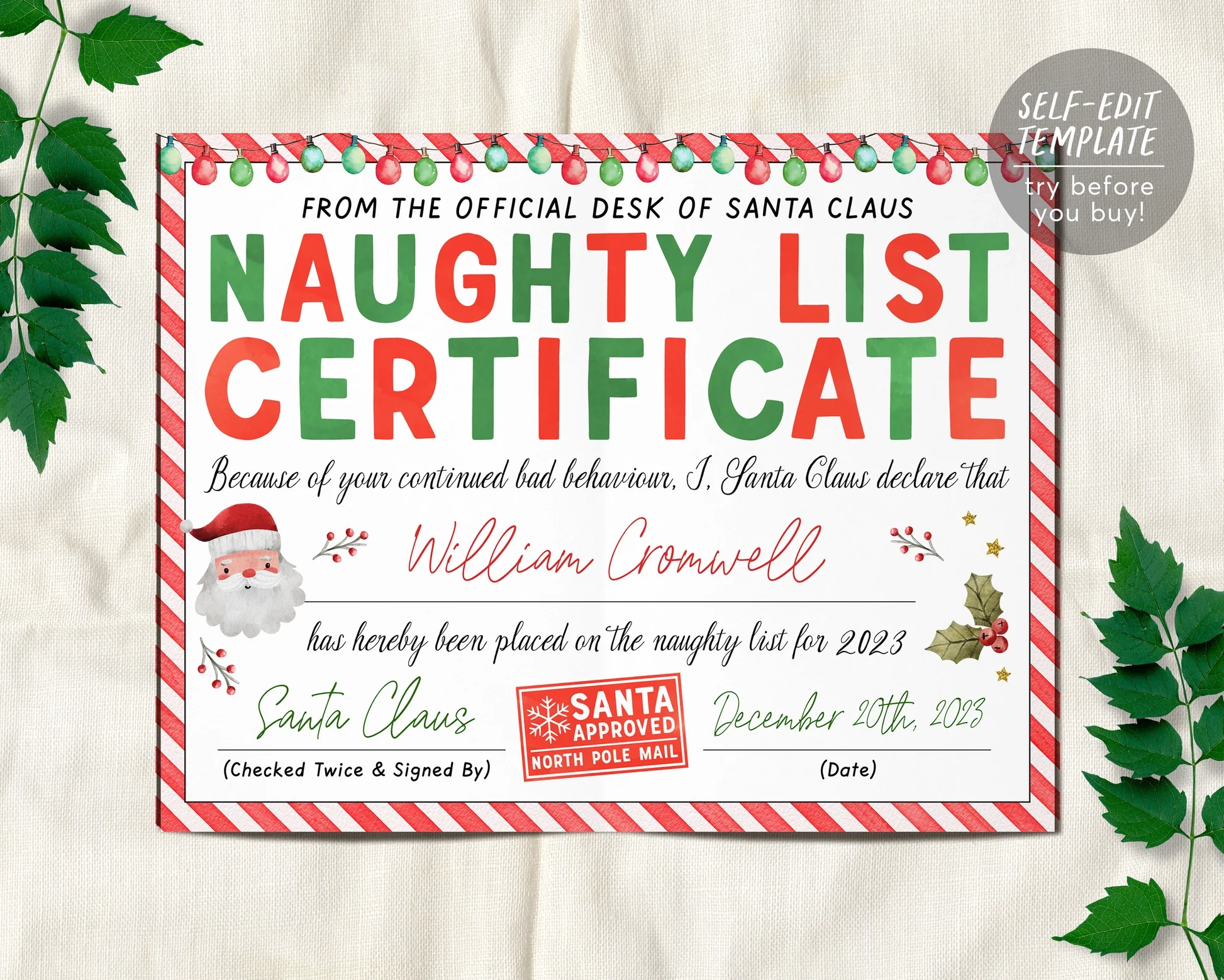 Santas Naughty List Certificate Editable Template Warning Letter From Puff Paper Co Santas Naughty List Certificate Editable Template Warning Letter From Puff Paper Co