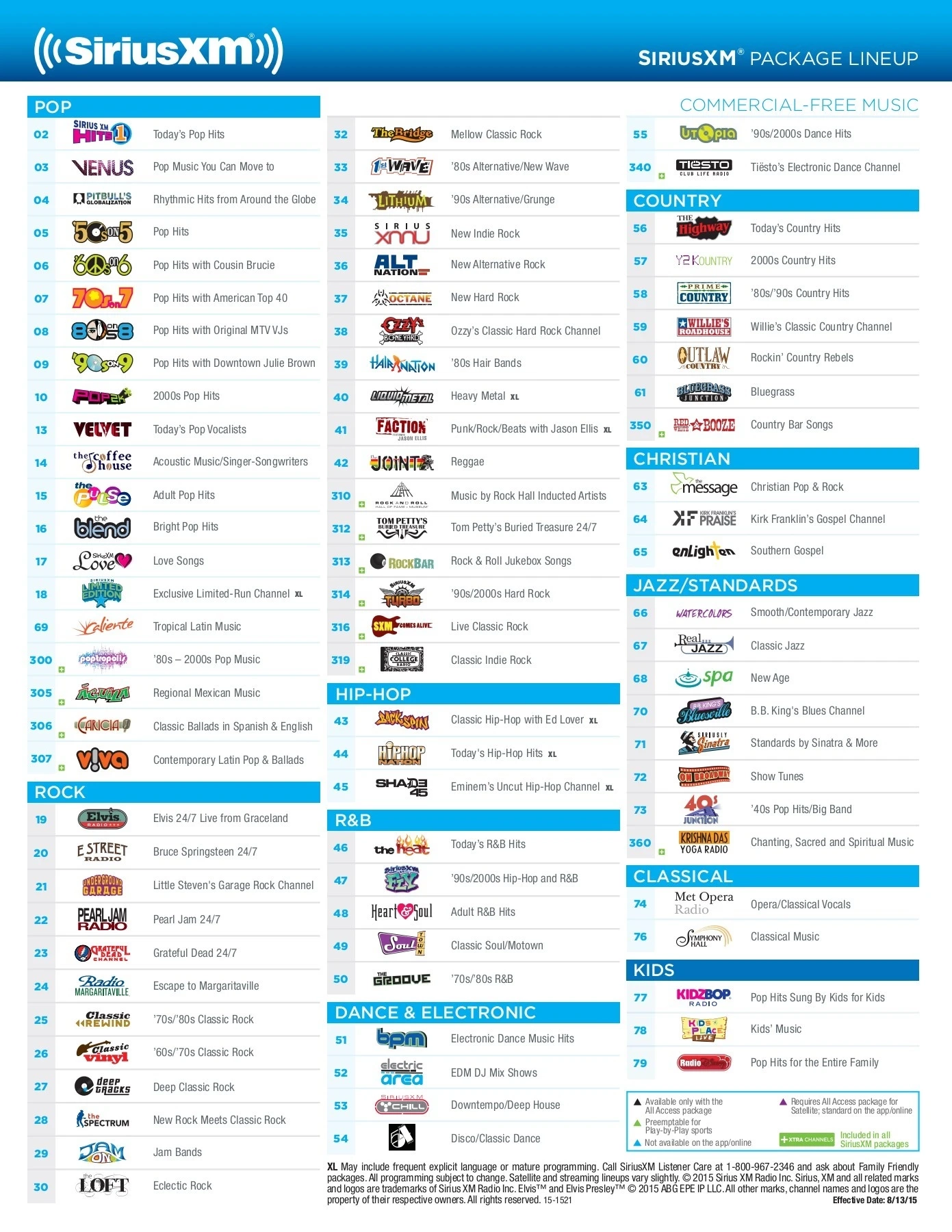 Sirius Printable Channel Guide