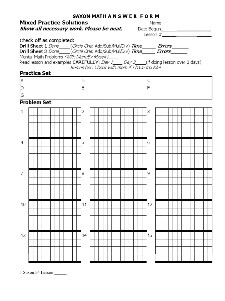 Saxon Answer Sheet PDF Teaching Mathematics Saxon Answer Sheet PDF Teaching Mathematics