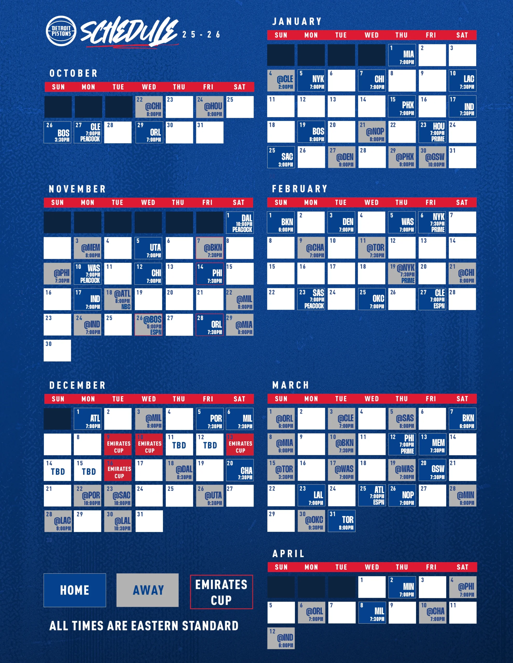 Schedule Detroit Pistons