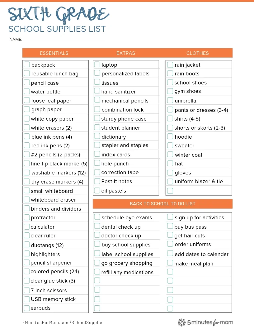 School Supplies List And Back To School Shopping Guide 5 Minutes 