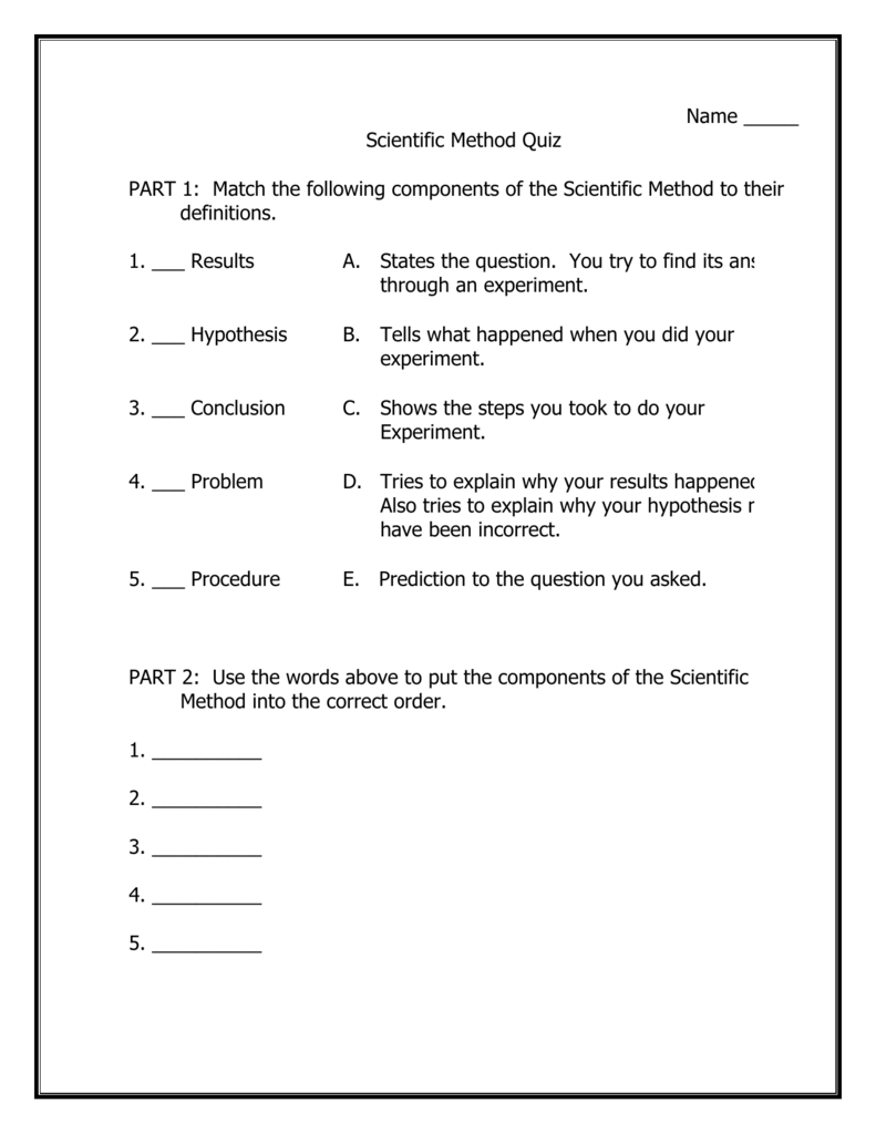 Scientific Method Quiz Components And Order Scientific Method Quiz Components And Order