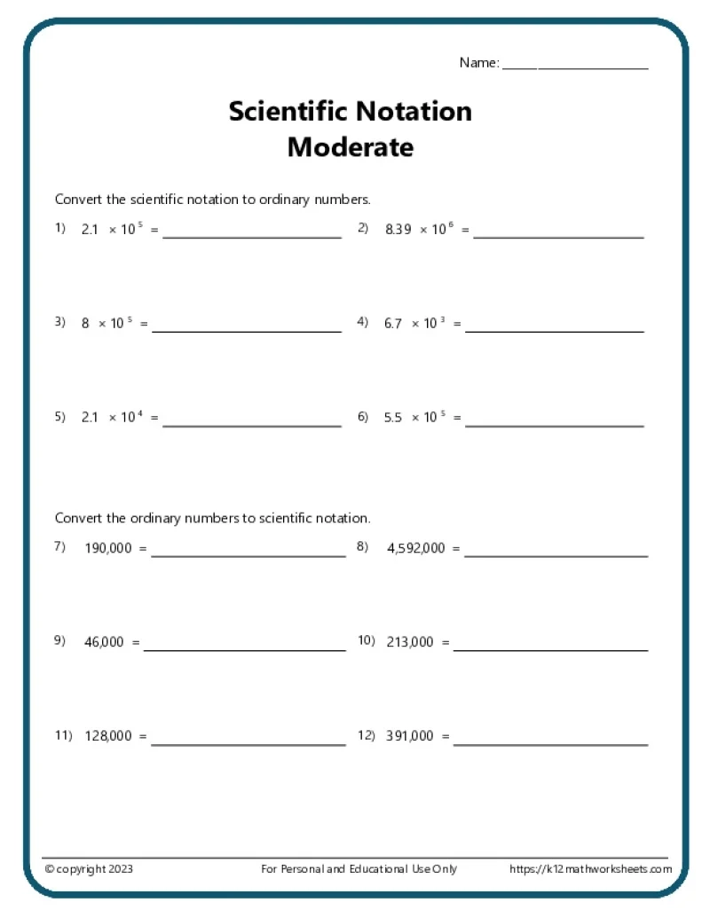 Scientific Notation Worksheets Scientific Notation Worksheets