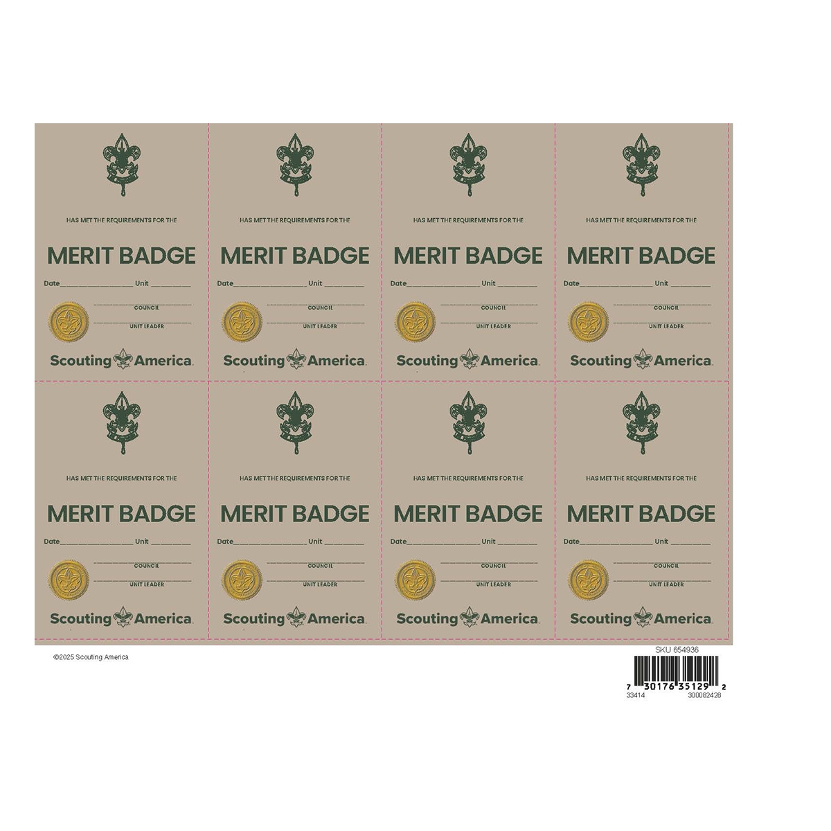 Scouts BSA Merit Badge Pocket Certificate 8 Sheet Scouts BSA Merit Badge Pocket Certificate 8 Sheet