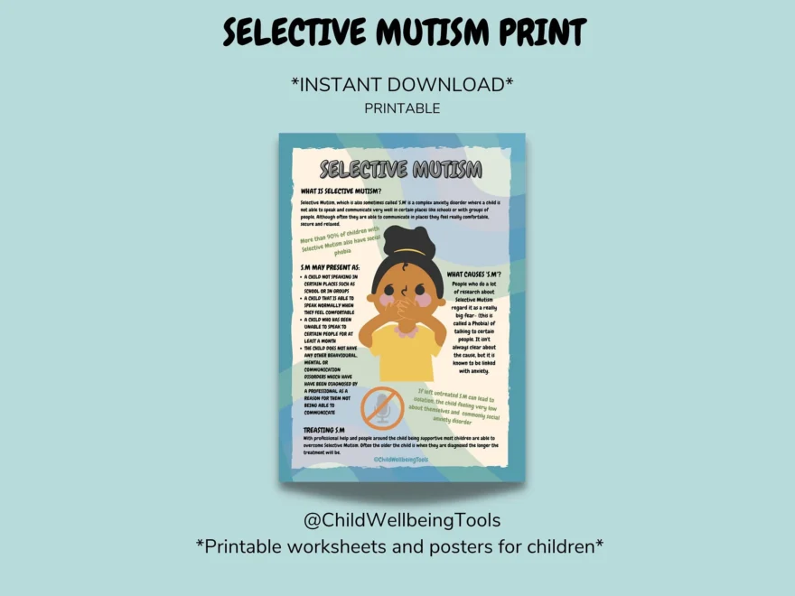 SELECTIVE MUTISM DIGITAL Print Printable Informational Poster Mental Health Anxiety Counsellor School Social Worker School Teacher Print