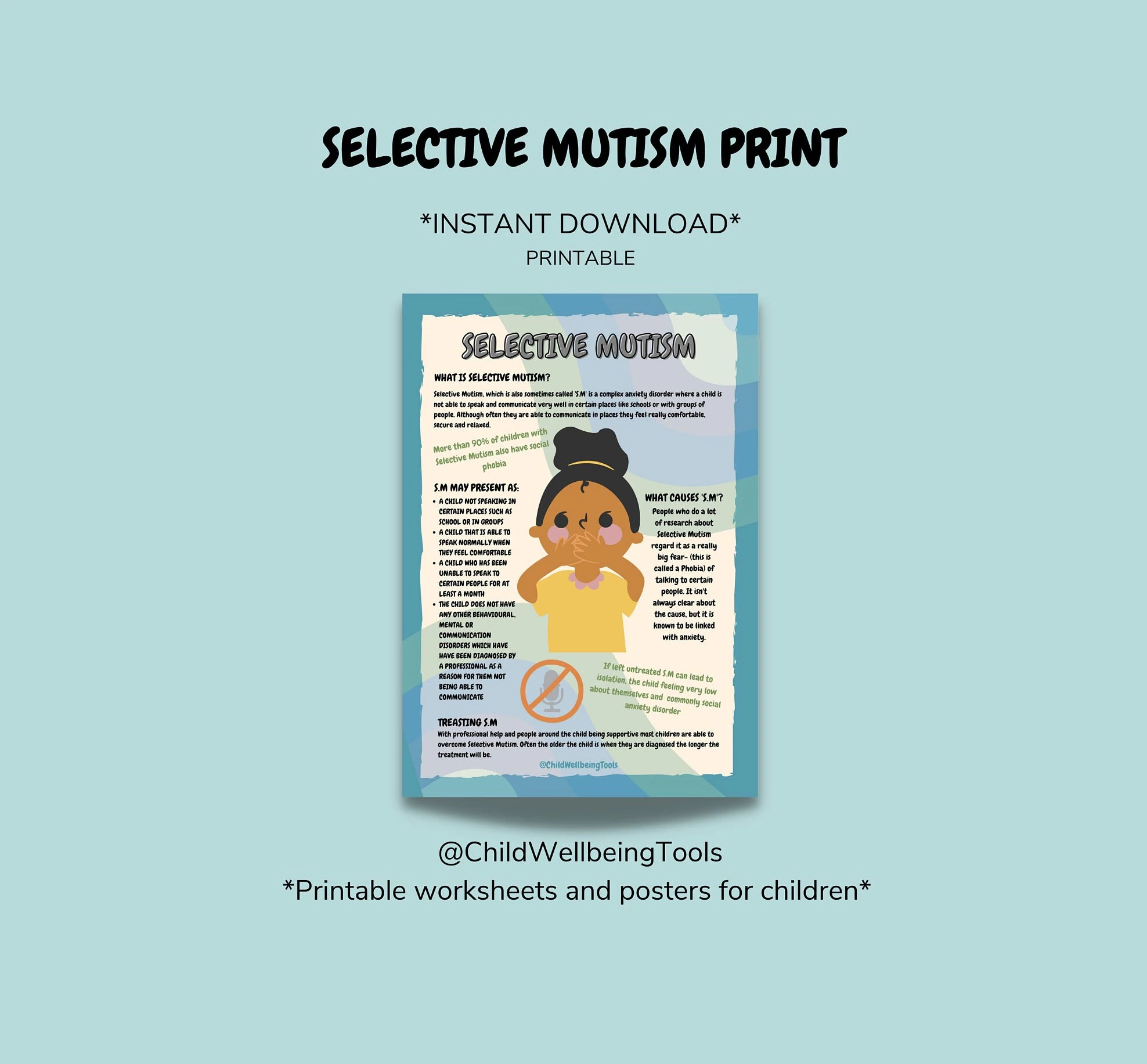SELECTIVE MUTISM DIGITAL Print Printable Informational Poster Mental Health Anxiety Counsellor School Social Worker School Teacher Print