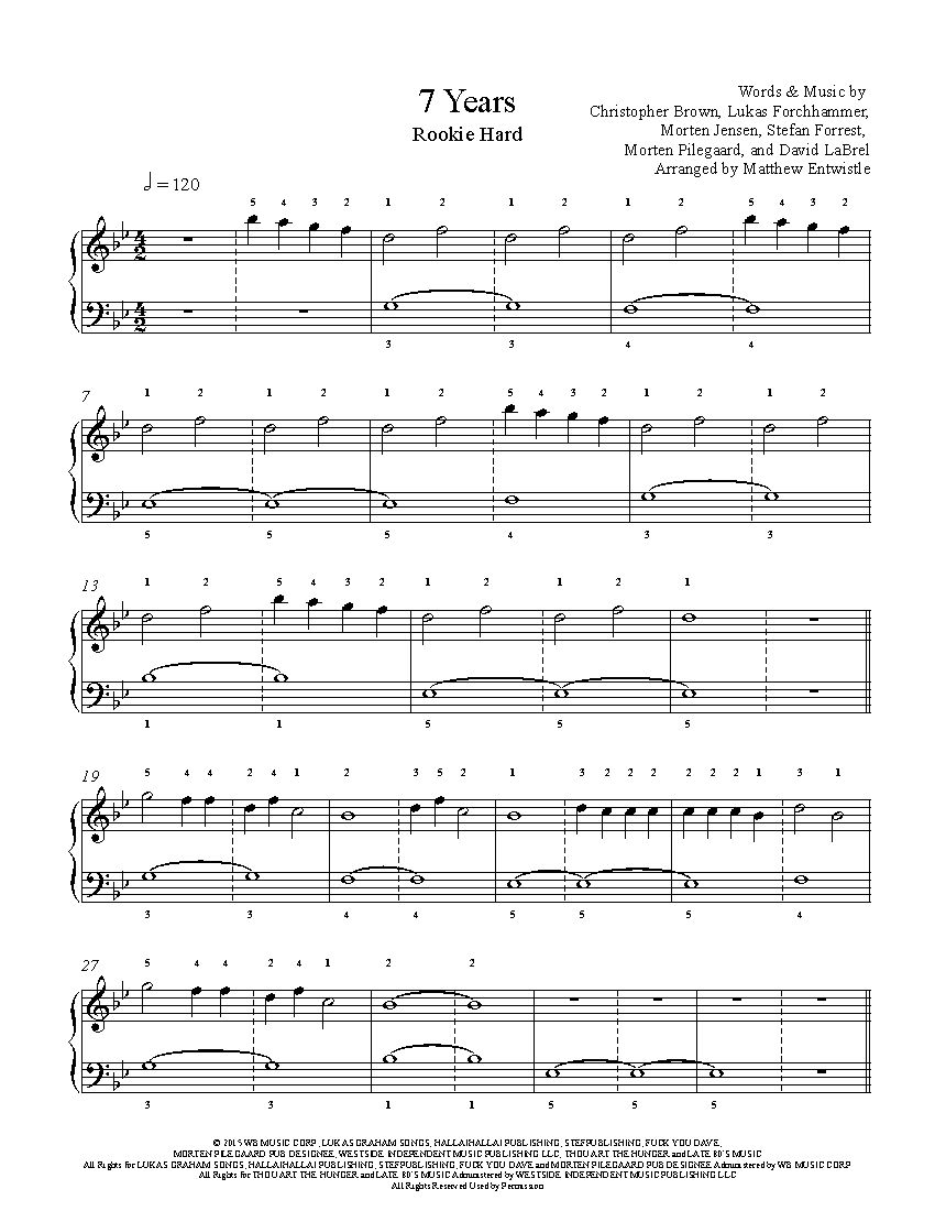 7 Years Sheet Music Printable 7 Years Sheet Music Printable