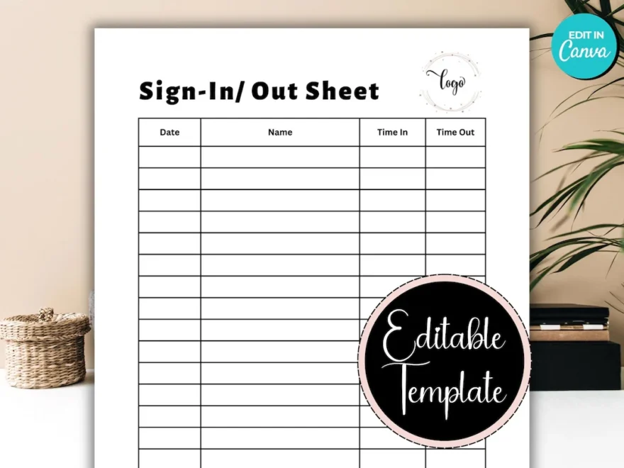 Sign In Sheet With Time Printable Sign In Template For Front Desk