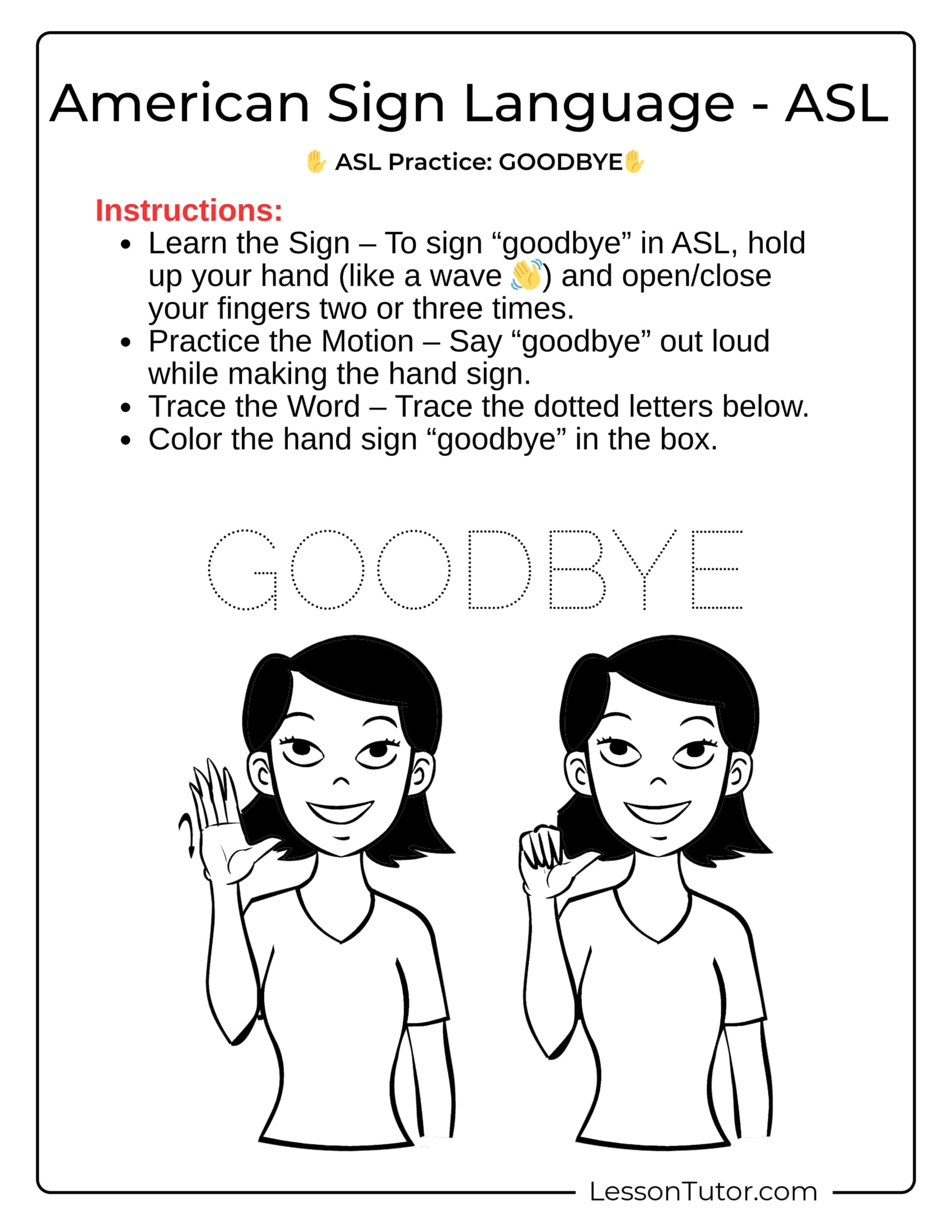 Sign Language Everyday Phrases Free Coloring Pages PDF 
