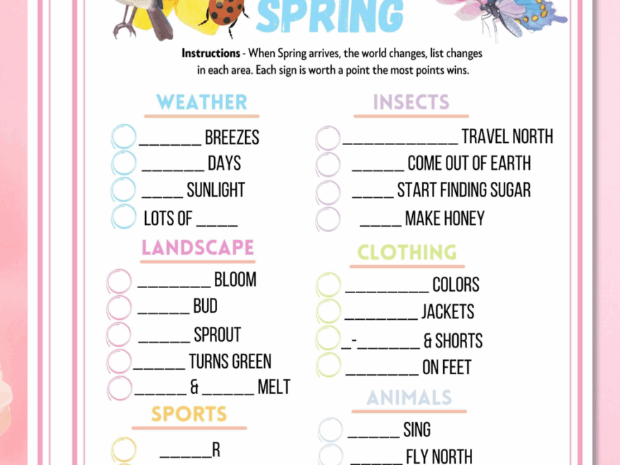 Signs Of Spring Trivia Printable Game Fun Kids amp Adults Party Worksheets Library