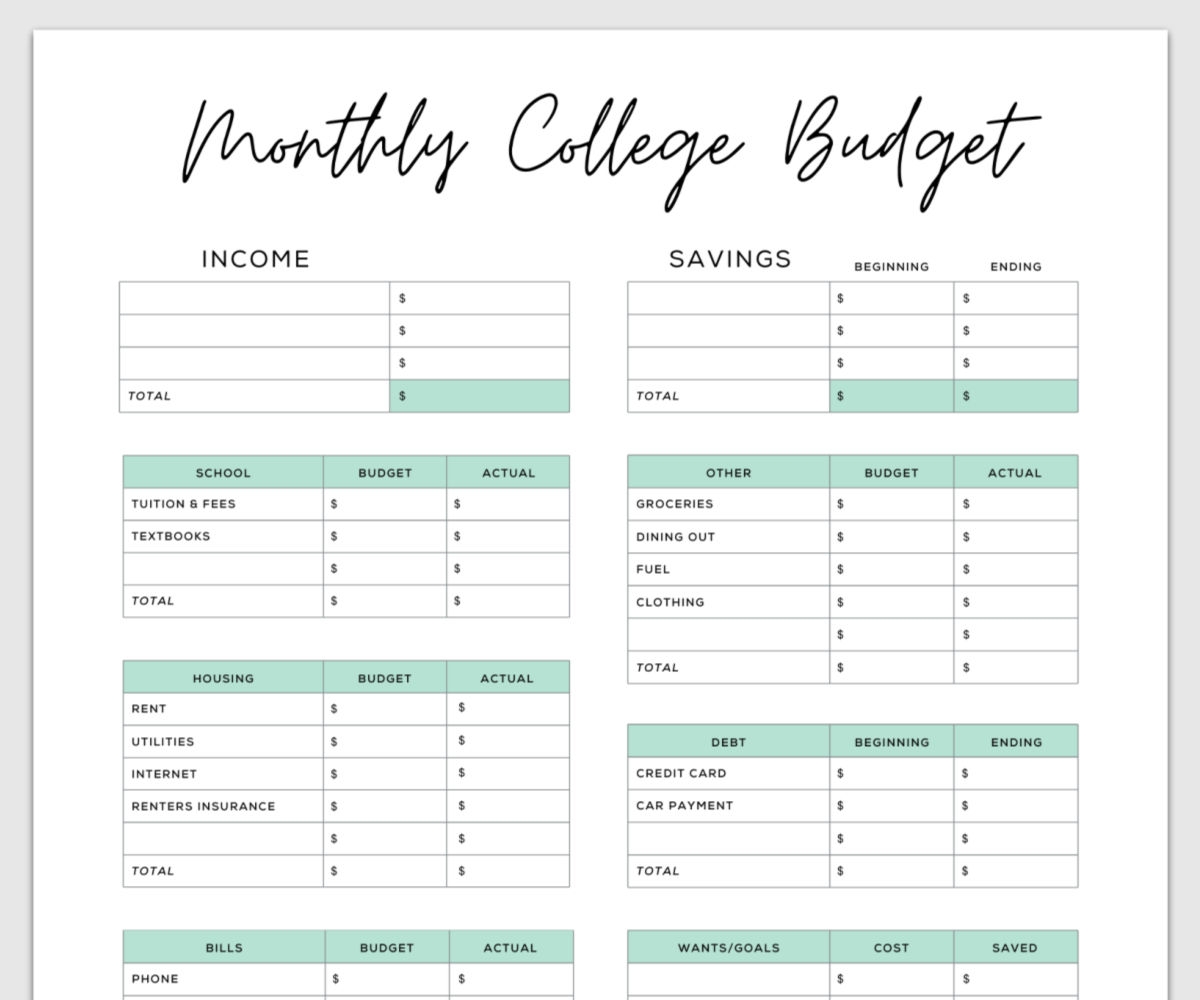 Printable Budget Planner College