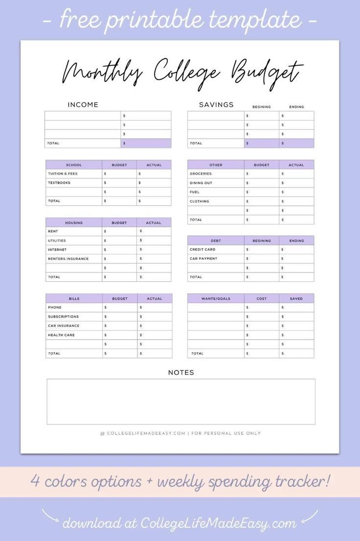 Simple Budget Template For College Students Free PDF 