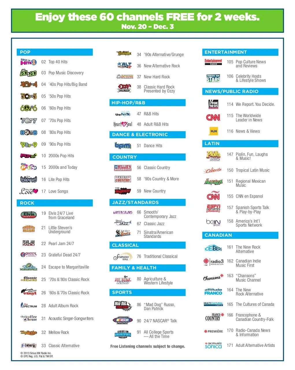 sirius satellite radio channel guide printable printable party sirius satellite radio channel guide printable printable party