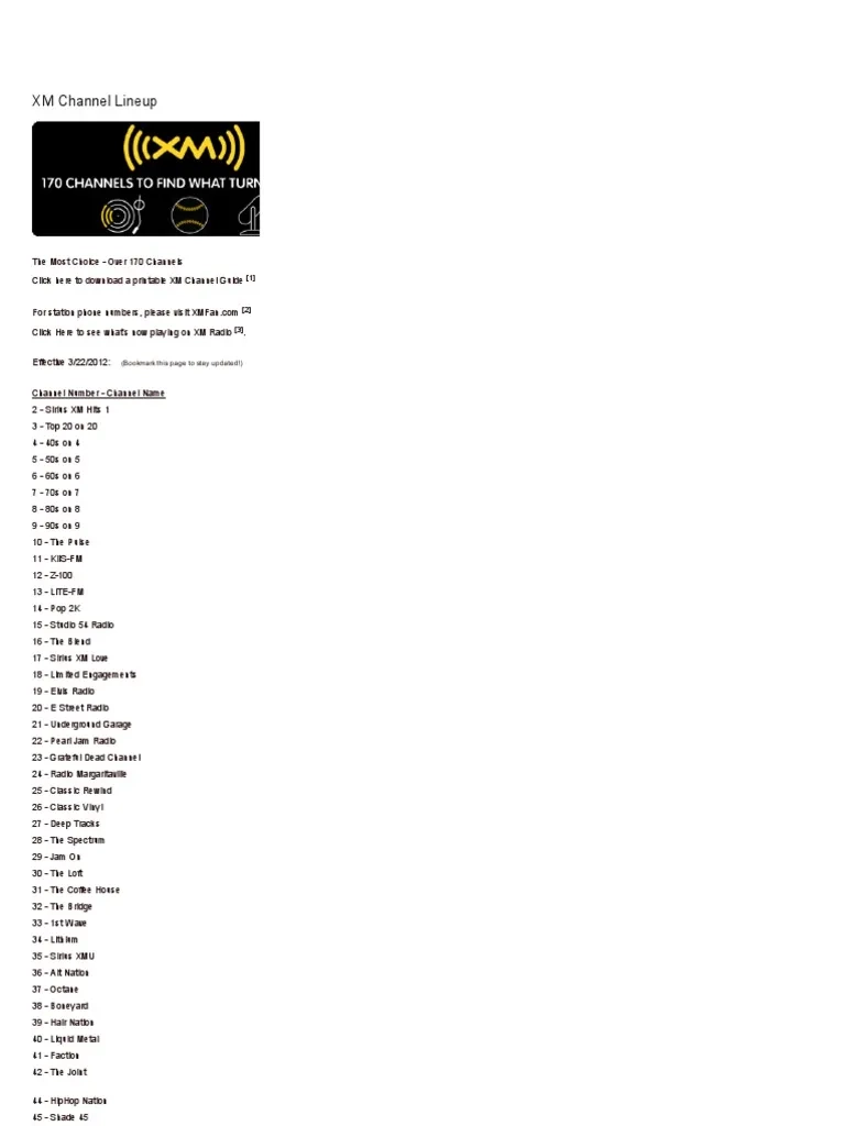 Xm Radio Channel Lineup Printable Xm Radio Channel Lineup Printable