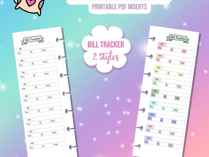 SKINNY MINI Happy Planner Digital Printable Bill Tracker Spread