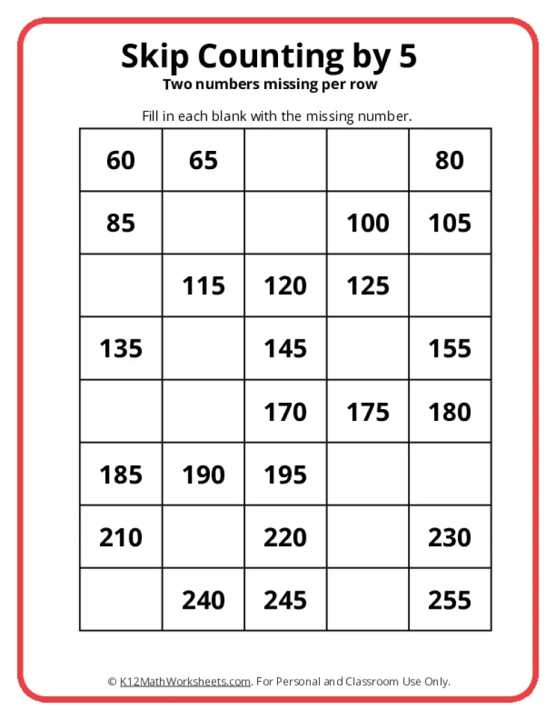 Skip Counting By 5 Worksheets Skip Counting By 5 Worksheets
