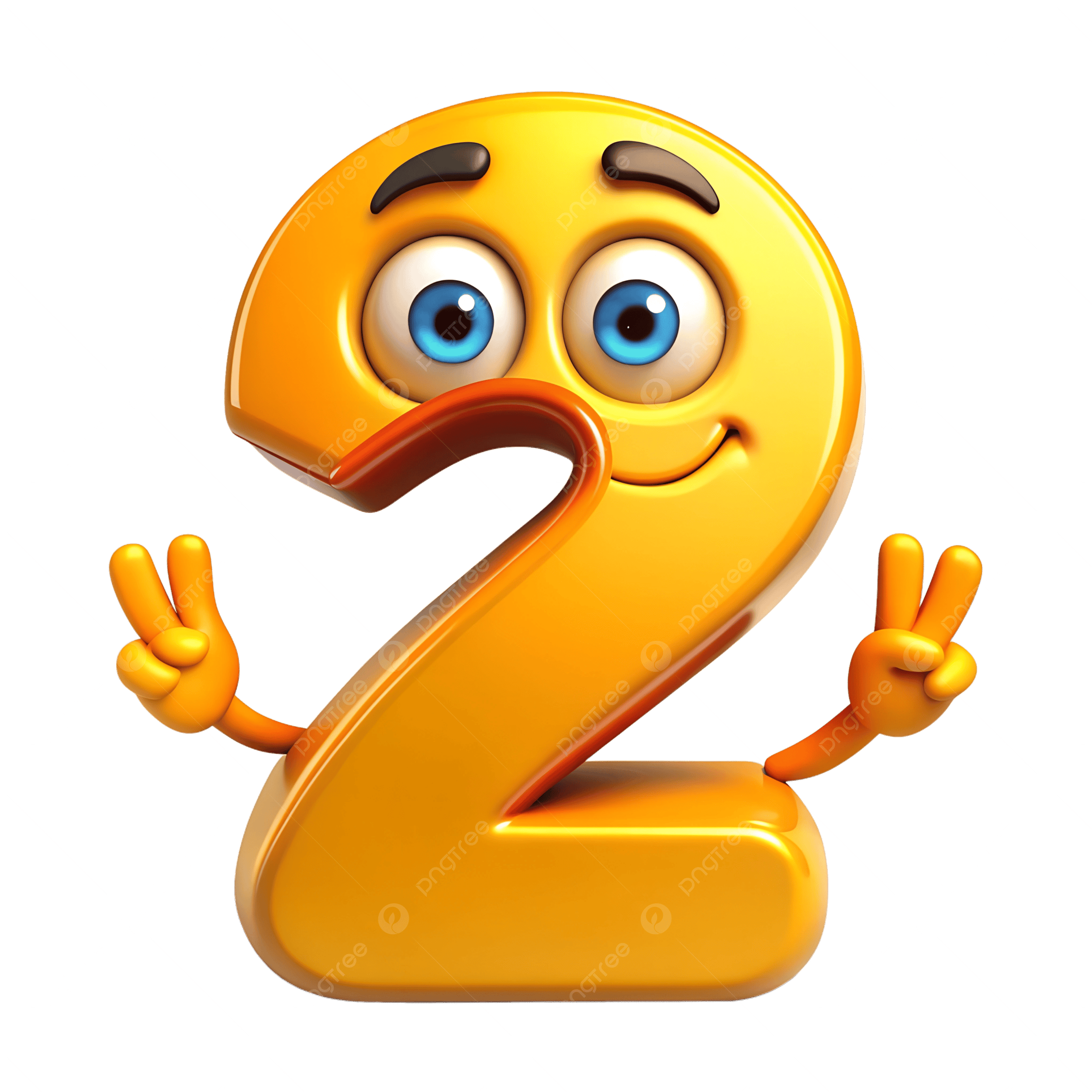 Smiling Yellow 3d Number Two Peace Sign Clipart Cartoon Number 
