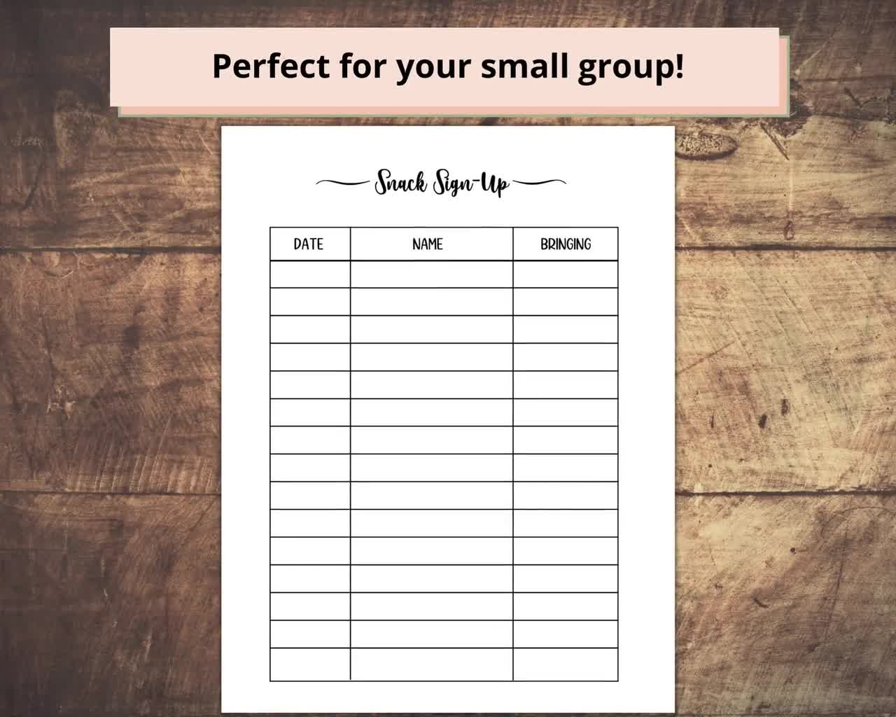Snack Sign up Sheet Small Group amp Sunday School digital Download Snack Sign up Sheet Small Group amp Sunday School digital Download
