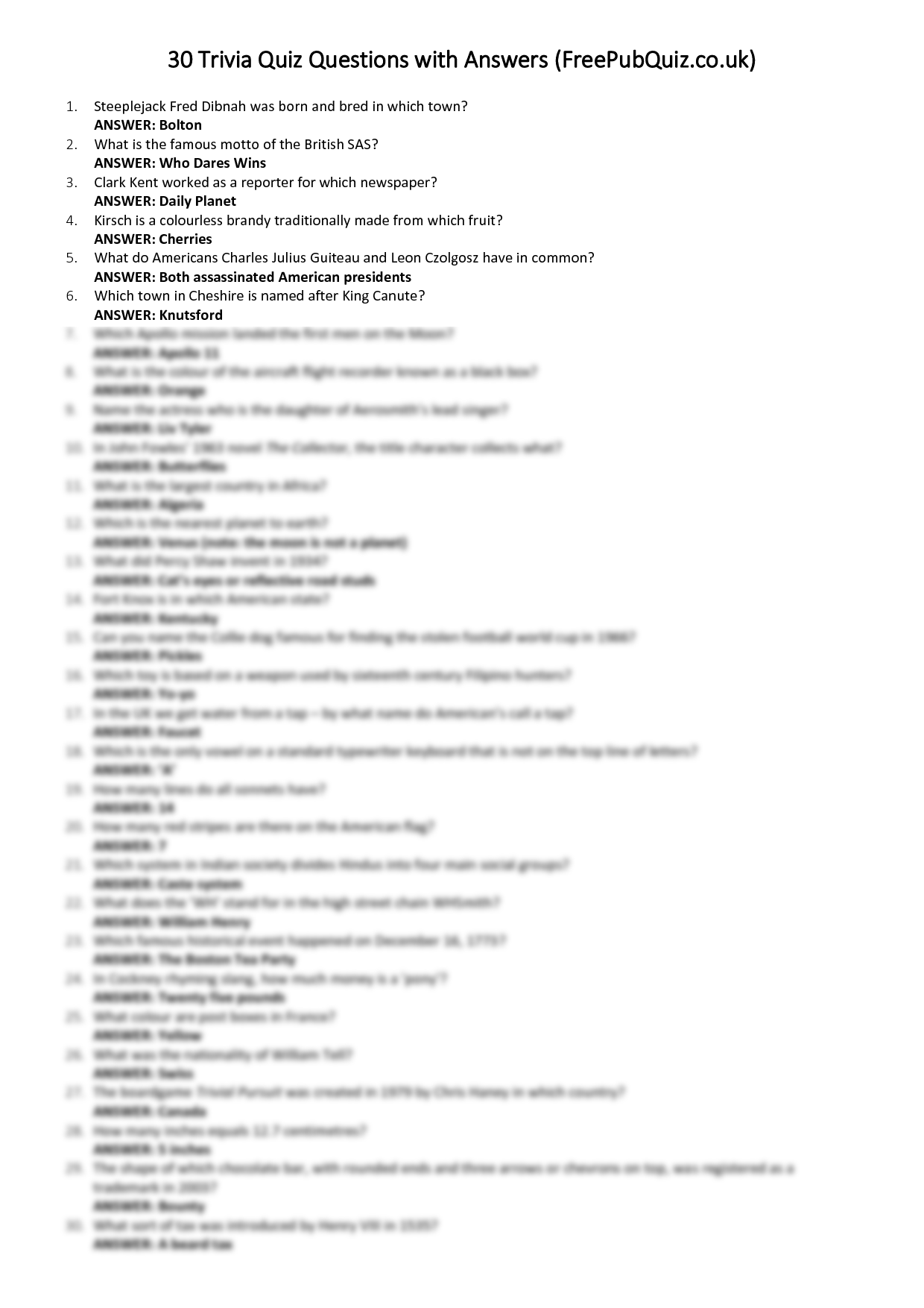 SOLUTION Printable Trivia With Answers Studypool Worksheets 