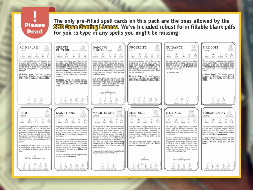 Sorcerer Spell Cards For D amp D 5e Form Fillable PDF